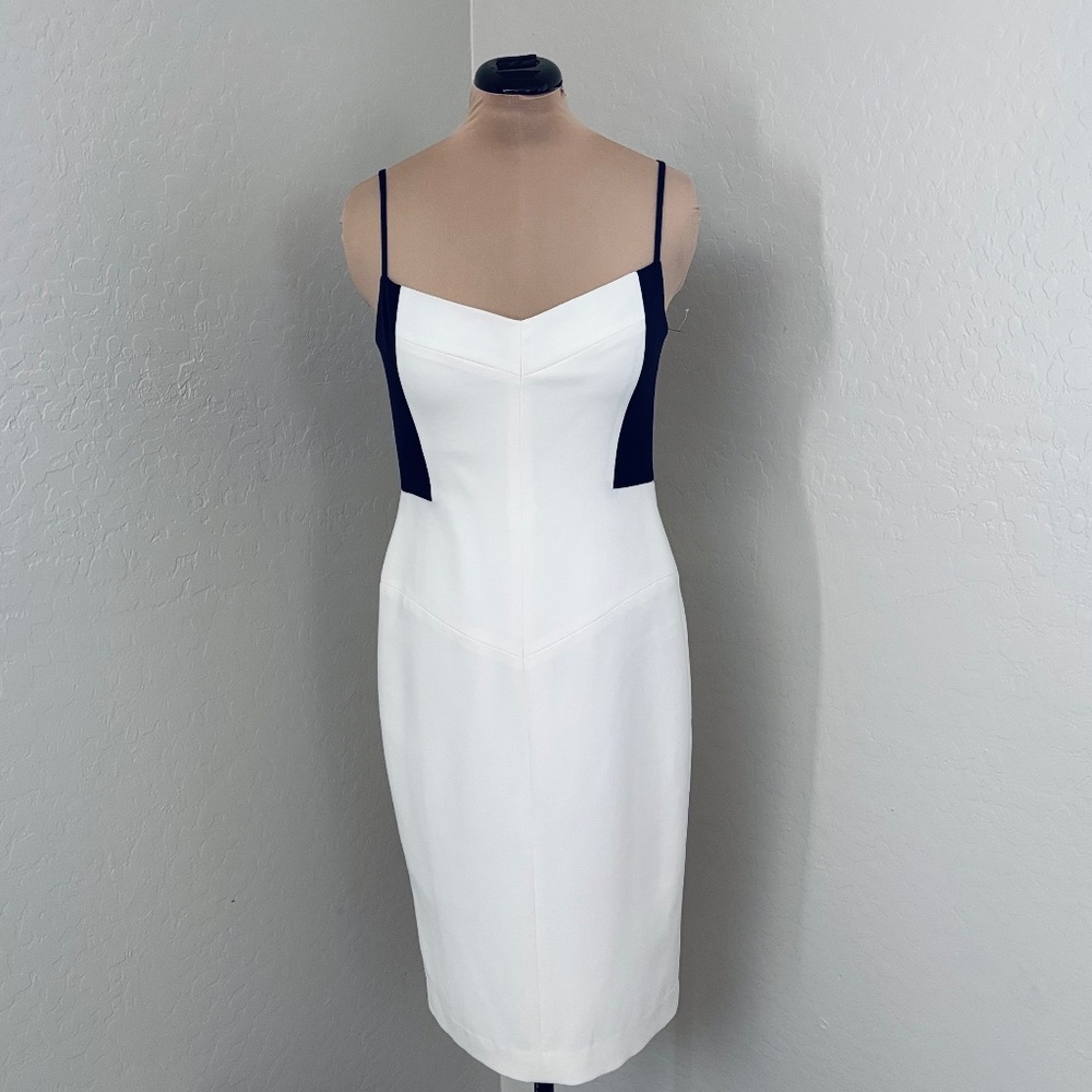 BLACK HALO Parks Colorblock Sleeveless Sheath Dress in Navy Porcelain NEW
